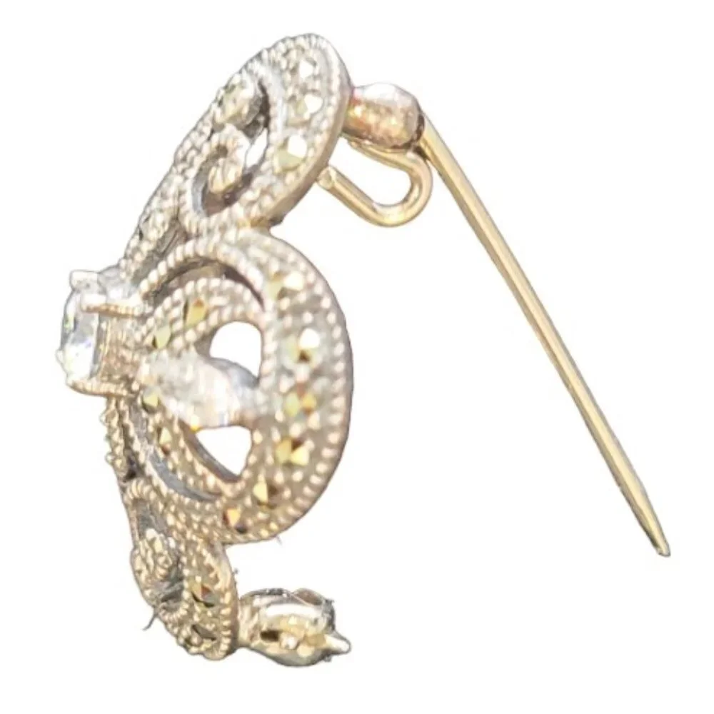 Brooche/Pin-silver colored with Marcasite-Approx 1” in size.